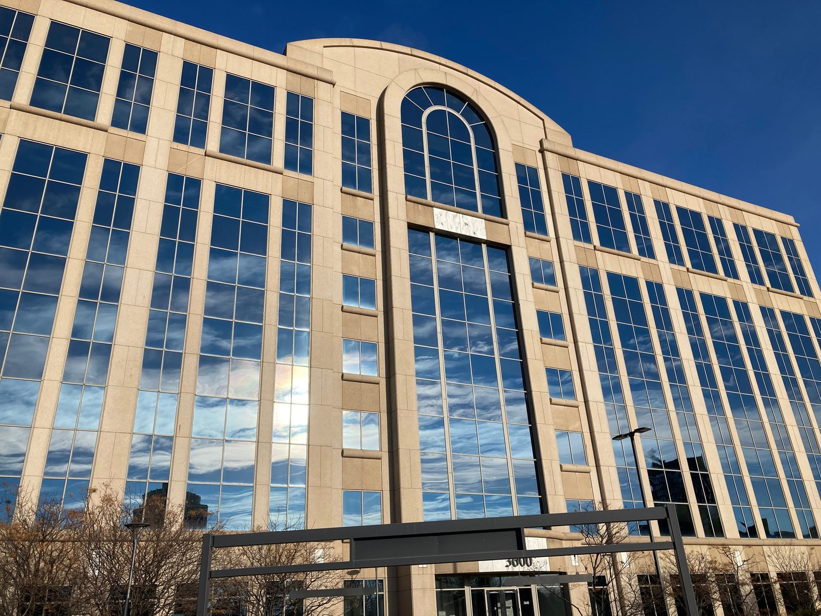 Reflective glass facade of a professional office building