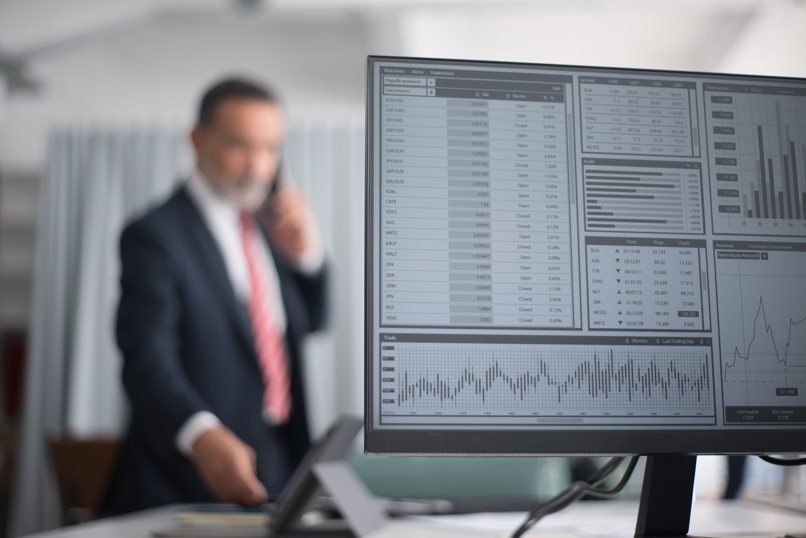 Professional market data analysis on a computer monitor